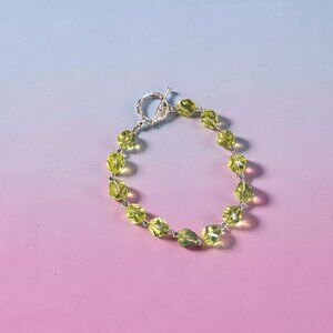 Uranium Vaseline Glass Beaded Bracelet 9"  with clasps t-bar closure round clasp